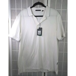 NWT Dunning Mens Large Golf Polo Outdoors White Grey Trim Cotton Blend Cool Max